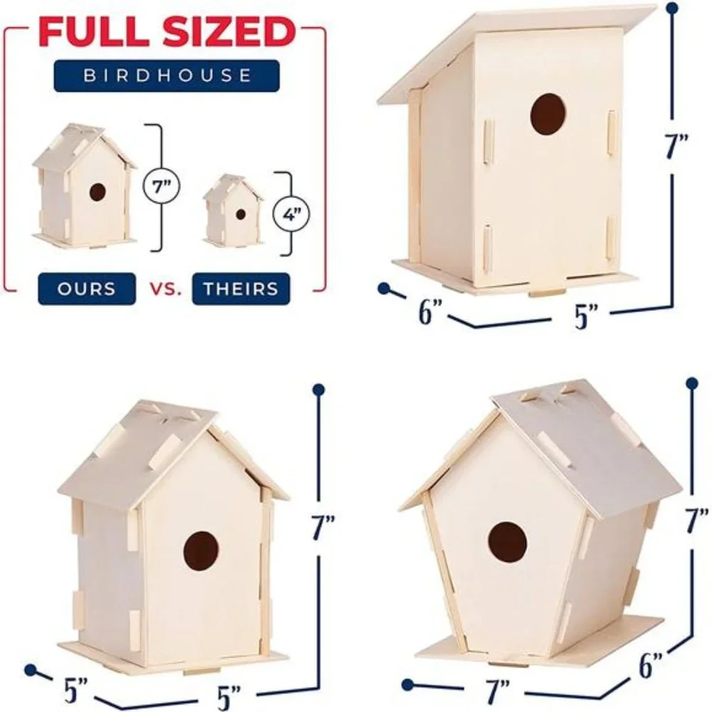 12 DIY Wooden Birdhouses - Kids Bulk Arts and Crafts Set, Crafts for Adults